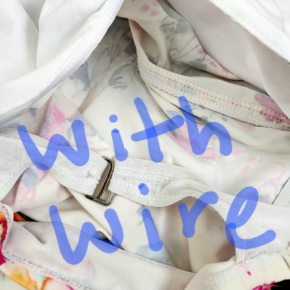 Meet Curve Cream Swim Top (only) 4XL Floral Underwire Bow‎ Tie Front Adjustable - Picture 8 of 10